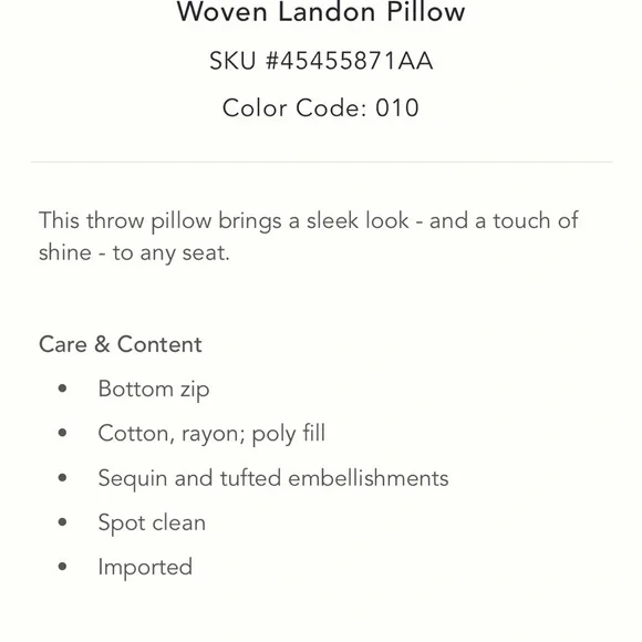 Anthropologie Woven Landen Pillow Cover Case Off White & Gold Rectangle home - Picture 10 of 10